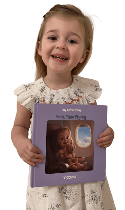 Happy Victoria with her personalized storybook